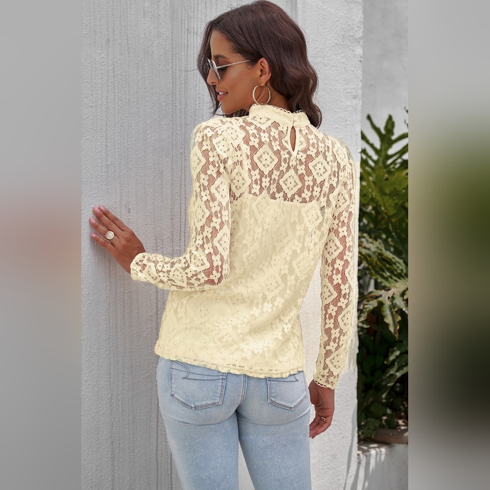Mock Neck Long Sleeve Lace Top - Picture 5 of 6
